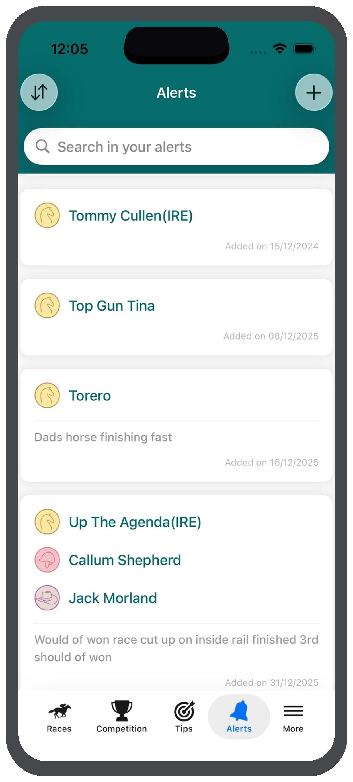 Horse racing alerts list